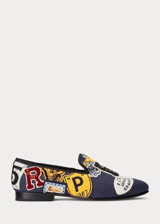 Laivastonsininen monivärinen miesten Ralph Lauren Paxton -logo-patch Canvas -mekkokengät