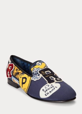 Laivastonsininen monivärinen miesten Ralph Lauren Paxton -logo-patch Canvas -mekkokengät