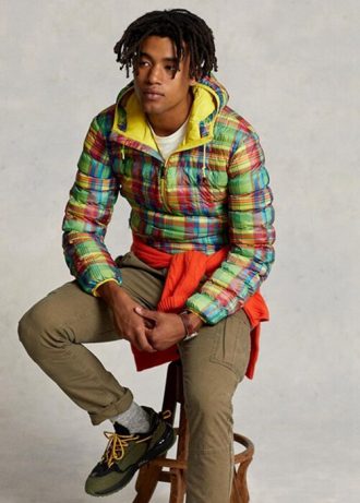 Moniväriset miesten Ralph Lauren Plaid -pakattavat vettä hylkivät takit