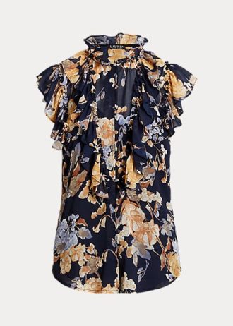 Moniväriset naisten Ralph Lauren kukkaiset Georgette-hihattomat paidat Moniväriset naisten Ralph Lauren kukkaiset Georgette-hihattomat paidat