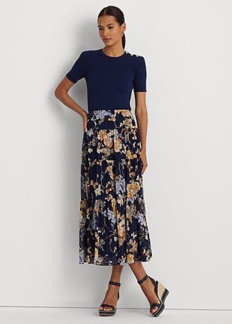 Moniväriset naisten Ralph Lauren -kukkaiset ryppyiset Georgette-porrashameet Moniväriset naisten Ralph Lauren -kukkaiset ryppyiset Georgette-porrashameet
