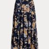 Moniväriset naisten Ralph Lauren -kukkaiset ryppyiset Georgette-porrashameet Moniväriset naisten Ralph Lauren -kukkaiset ryppyiset Georgette-porrashameet
