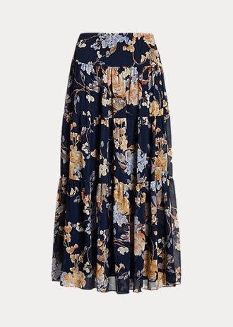 Moniväriset naisten Ralph Lauren -kukkaiset ryppyiset Georgette-porrashameet Moniväriset naisten Ralph Lauren -kukkaiset ryppyiset Georgette-porrashameet
