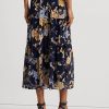 Moniväriset naisten Ralph Lauren -kukkaiset ryppyiset Georgette-porrashameet Moniväriset naisten Ralph Lauren -kukkaiset ryppyiset Georgette-porrashameet