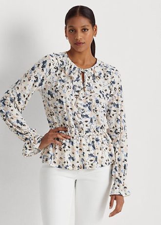 Moniväriset naisten Ralph Lauren kukkapaita, solmiopäällinen Peplum Topit Moniväriset naisten Ralph Lauren kukkapaita, solmiopäällinen Peplum Topit
