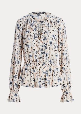Moniväriset naisten Ralph Lauren kukkapaita, solmiopäällinen Peplum Topit Moniväriset naisten Ralph Lauren kukkapaita, solmiopäällinen Peplum Topit