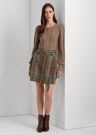 Moniväriset naisten Ralph Lauren Plaid -hapsuiset Tweed-hameet