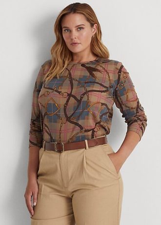 Moniväriset naisten Ralph Lauren Plaid -housut pitkähihaiset puserot Moniväriset naisten Ralph Lauren Plaid -housut pitkähihaiset puserot