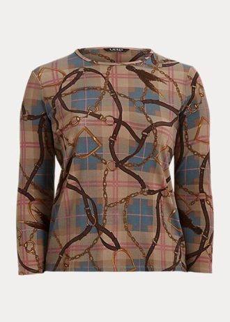 Moniväriset naisten Ralph Lauren Plaid -housut pitkähihaiset puserot Moniväriset naisten Ralph Lauren Plaid -housut pitkähihaiset puserot