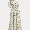 Musta/beige naisten Ralph Lauren kukkainen epäsymmetrinen rypytetty popliinimekko Musta/beige naisten Ralph Lauren kukkainen epäsymmetrinen rypytetty popliinimekko