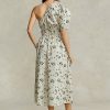 Musta/beige naisten Ralph Lauren kukkainen epäsymmetrinen rypytetty popliinimekko Musta/beige naisten Ralph Lauren kukkainen epäsymmetrinen rypytetty popliinimekko