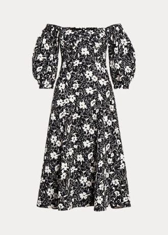 Musta/kermanvärinen naisten Ralph Lauren kukkainen pellavamekko