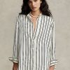 Musta / kermanvärinen Naisten Ralph Lauren Oversize raidalliset satiinipaidat Musta / kermanvärinen Naisten Ralph Lauren Oversize raidalliset satiinipaidat