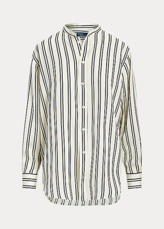 Musta / kermanvärinen Naisten Ralph Lauren Oversize raidalliset satiinipaidat Musta / kermanvärinen Naisten Ralph Lauren Oversize raidalliset satiinipaidat