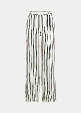 Musta/kermanvärinen naisten Ralph Lauren Striped Satin -leveälahkeiset housut