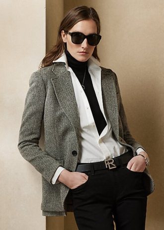 Musta / kermanvärinen naisten Ralph Lauren The Tweed -takit Musta / kermanvärinen naisten Ralph Lauren The Tweed -takit