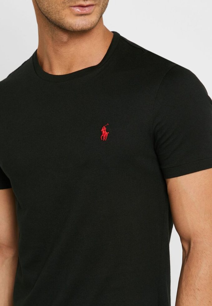 Musta miesten Ralph Lauren brodeerattu logo Crew Neck T-paidat