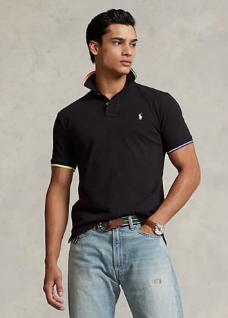 Musta miesten Ralph Lauren Classic Fit mesh poolopaidat Musta miesten Ralph Lauren Classic Fit mesh poolopaidat