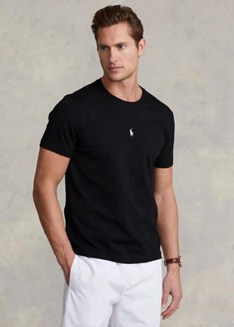 Musta miesten Ralph Lauren Custom Slim Fit Crewneck T-paidat