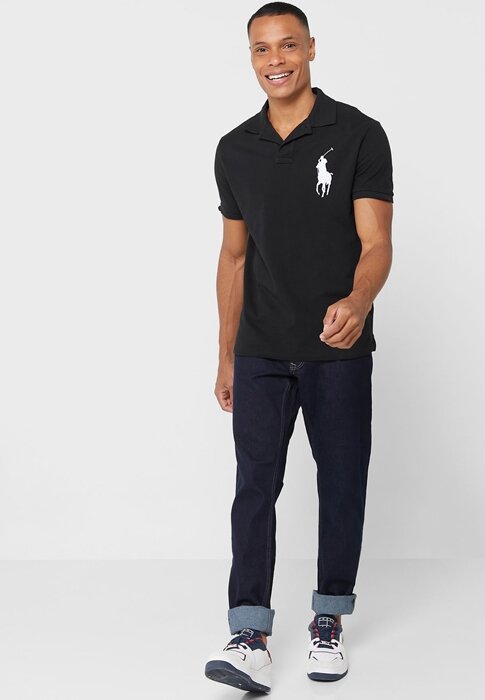Musta miesten Ralph Lauren Logo poolopaidat Musta miesten Ralph Lauren Logo poolopaidat