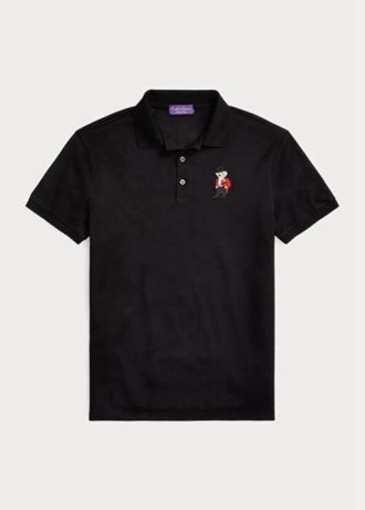 Musta miesten Ralph Lauren mukautetut Slim Fit Bear poolopaidat Musta miesten Ralph Lauren mukautetut Slim Fit Bear poolopaidat