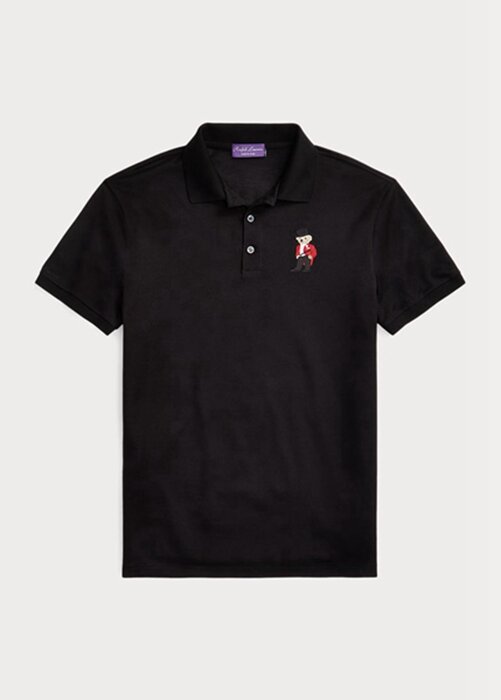 Musta miesten Ralph Lauren mukautetut Slim Fit Bear poolopaidat Musta miesten Ralph Lauren mukautetut Slim Fit Bear poolopaidat