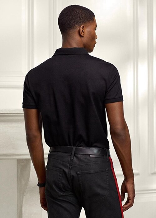Musta miesten Ralph Lauren mukautetut Slim Fit Bear poolopaidat Musta miesten Ralph Lauren mukautetut Slim Fit Bear poolopaidat