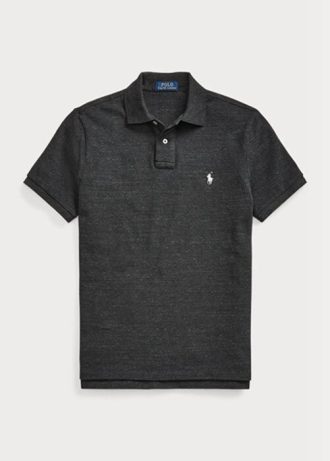 Musta miesten Ralph Lauren mukautetut Slim Fit mesh poolopaidat Musta miesten Ralph Lauren mukautetut Slim Fit mesh poolopaidat