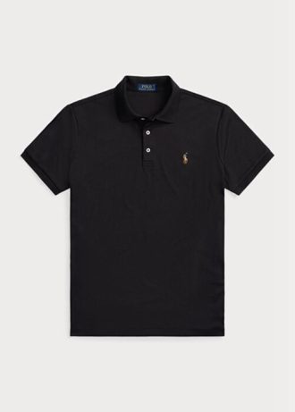 Musta miesten Ralph Lauren mukautetut Slim Fit pehmeät puuvillaiset poolopaidat Musta miesten Ralph Lauren mukautetut Slim Fit pehmeät puuvillaiset poolopaidat