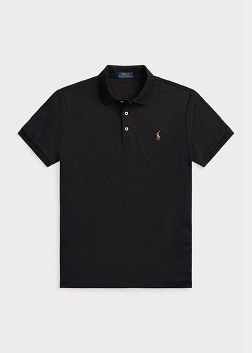 Musta miesten Ralph Lauren mukautetut Slim Fit pehmeät puuvillaiset poolopaidat Musta miesten Ralph Lauren mukautetut Slim Fit pehmeät puuvillaiset poolopaidat