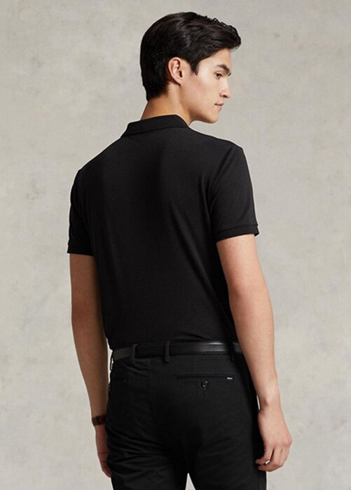 Musta miesten Ralph Lauren mukautetut Slim Fit pehmeät puuvillaiset poolopaidat Musta miesten Ralph Lauren mukautetut Slim Fit pehmeät puuvillaiset poolopaidat