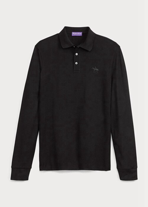 Musta miesten Ralph Lauren mukautetut Slim Fit Pique poolopaidat Musta miesten Ralph Lauren mukautetut Slim Fit Pique poolopaidat
