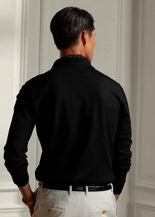 Musta miesten Ralph Lauren mukautetut Slim Fit Pique poolopaidat Musta miesten Ralph Lauren mukautetut Slim Fit Pique poolopaidat