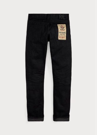 Musta miesten Ralph Lauren Slim Fit mustat-mustalla Selvedge-farkut Musta miesten Ralph Lauren Slim Fit mustat-mustalla Selvedge-farkut