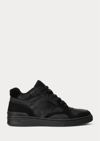 Musta / musta miesten Ralph Lauren Court Mid Pro -lenkkarit Musta / musta miesten Ralph Lauren Court Mid Pro -lenkkarit