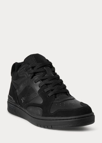 Musta / musta miesten Ralph Lauren Court Mid Pro -lenkkarit Musta / musta miesten Ralph Lauren Court Mid Pro -lenkkarit