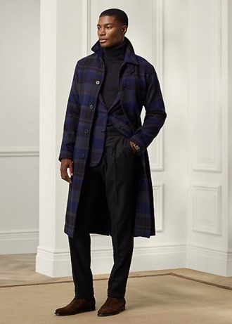 Musta / Nacy Miesten Ralph Lauren Plaid Wool Twill Balmacaan Topcoats