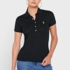Musta Naisten Ralph Lauren Button Yksityiskohta Shirt Poolopaidat Musta Naisten Ralph Lauren Button Yksityiskohta Shirt Poolopaidat