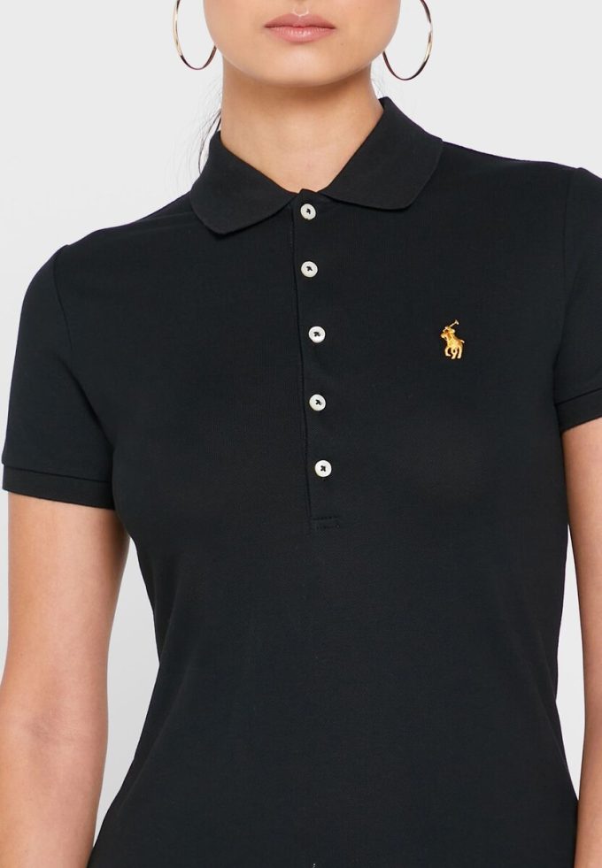 Musta Naisten Ralph Lauren Button Yksityiskohta Shirt Poolopaidat Musta Naisten Ralph Lauren Button Yksityiskohta Shirt Poolopaidat