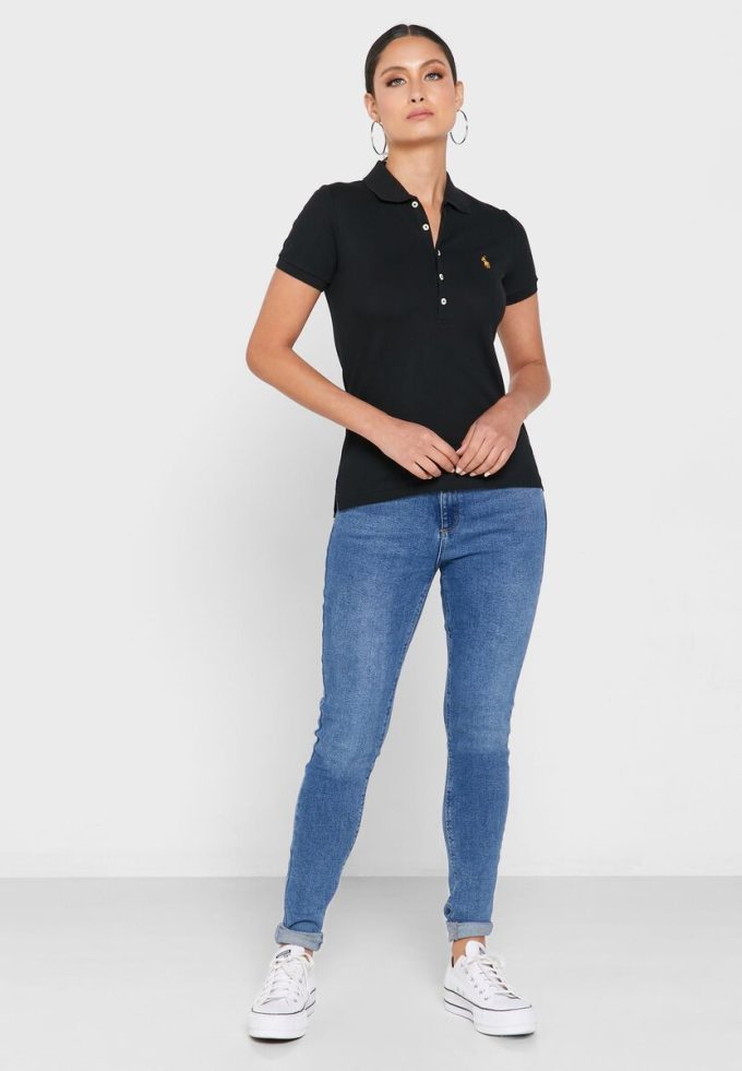 Musta Naisten Ralph Lauren Button Yksityiskohta Shirt Poolopaidat Musta Naisten Ralph Lauren Button Yksityiskohta Shirt Poolopaidat