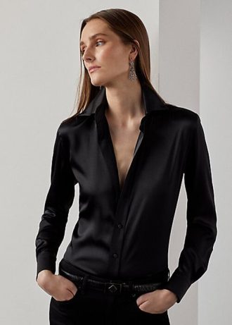 Musta naisten Ralph Lauren Cameron Stretch Mulberry silkkipaidat Musta naisten Ralph Lauren Cameron Stretch Mulberry silkkipaidat