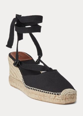 Musta naisten Ralph Lauren Canvas Wedge Espadrille