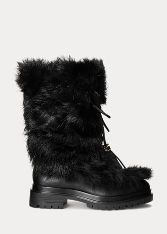 Musta naisten Ralph Lauren Celia Shearling & Kiillotetut nahkasaappaat