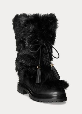 Musta naisten Ralph Lauren Celia Shearling & Kiillotetut nahkasaappaat