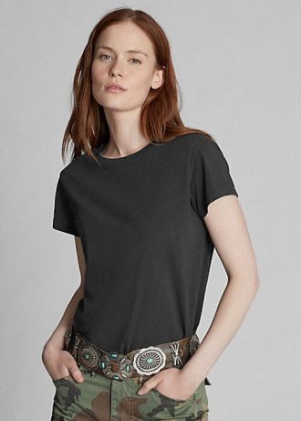 Musta naisten Ralph Lauren Cotton Jersey Crewneck T-paidat