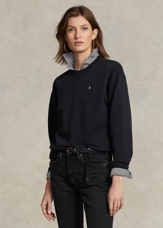 Musta naisten Ralph Lauren Fleece Crewneck Pullover -pusero