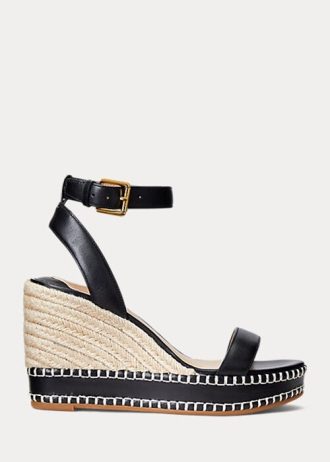 Musta naisten Ralph Lauren Hilarie Nahkainen Espadrille