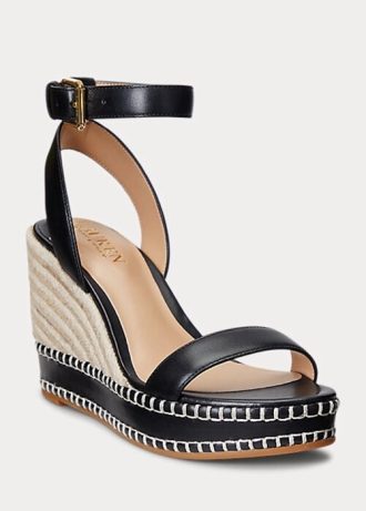 Musta naisten Ralph Lauren Hilarie Nahkainen Espadrille