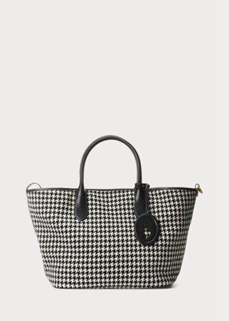 Musta naisten Ralph Lauren Houndstooth Medium Bellport käsilaukku