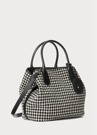 Musta naisten Ralph Lauren Houndstooth Medium Bellport käsilaukku
